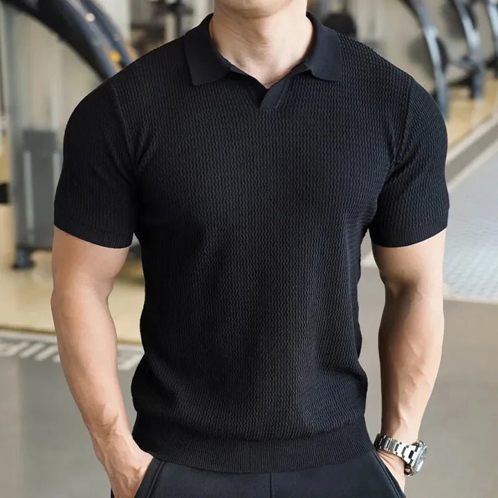 Versatile men's collared slim fit polo shirt, short sleeve, perfect for casual outings & daily fashion trends.