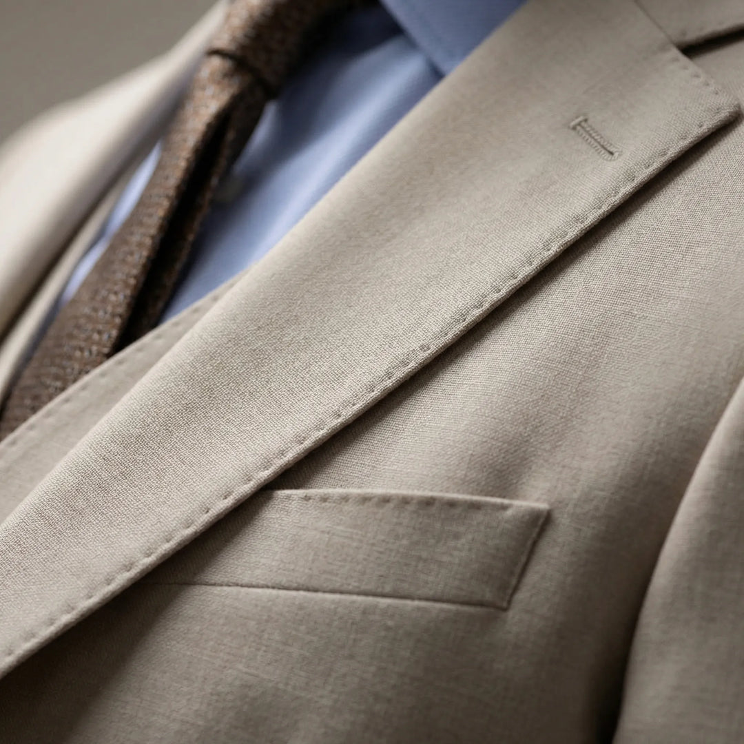 Elegant men's three-piece suit in a slim fit, versatile for business attire, gala events, and sophisticated looks.