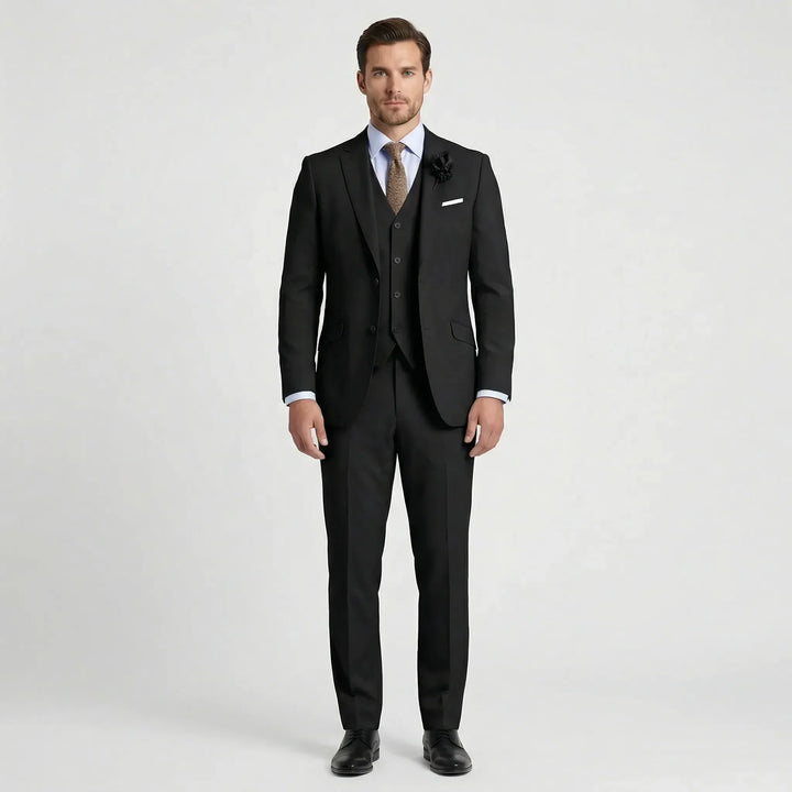 Stylish Alessio men's three-piece suit. Slim fit blazer, vest, and trousers, perfect for any formal occasion or gala.