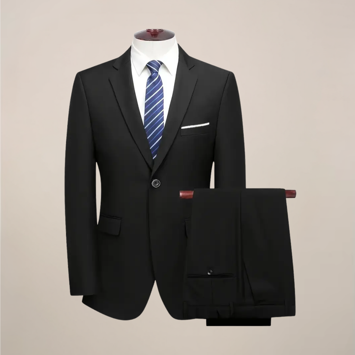 Sophisticated men's slim fit three-piece suit, a tailored formal ensemble for elegant business and wedding wear.