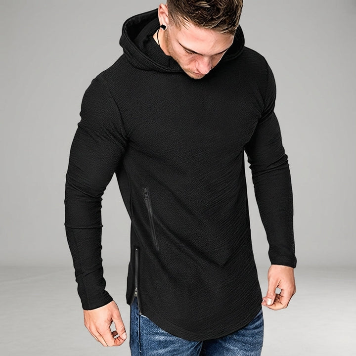 Comfortable men's athletic hoodie. Slim fit design with a zipper, perfect sportswear for optimal training.