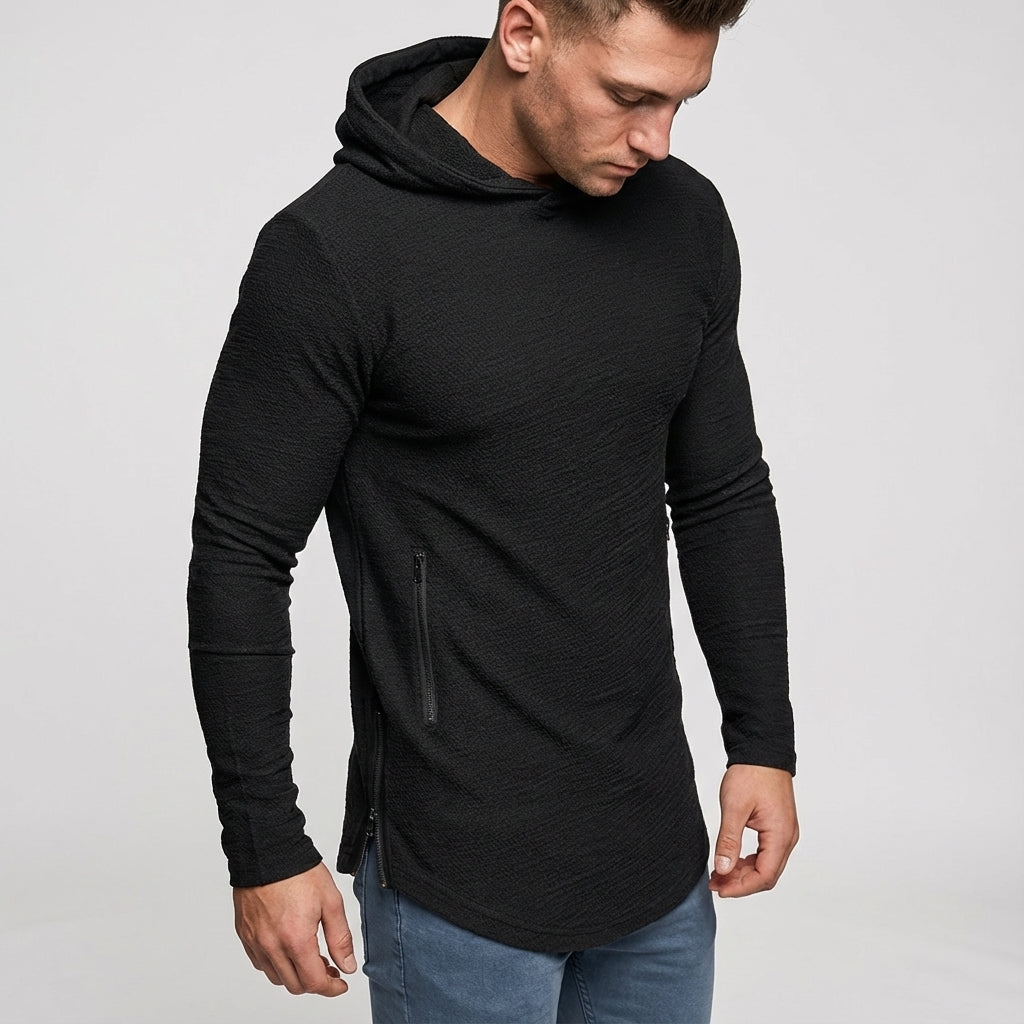 Men's workout clothes: Ernest slim fit training hoodie with zipper. Optimal performance sportswear.