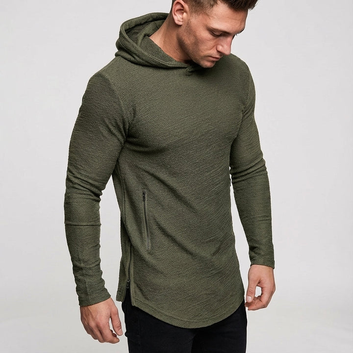 Durable men's sportswear hoodie. Slim fit, zipper closure, perfect for intense workouts & active lifestyles.