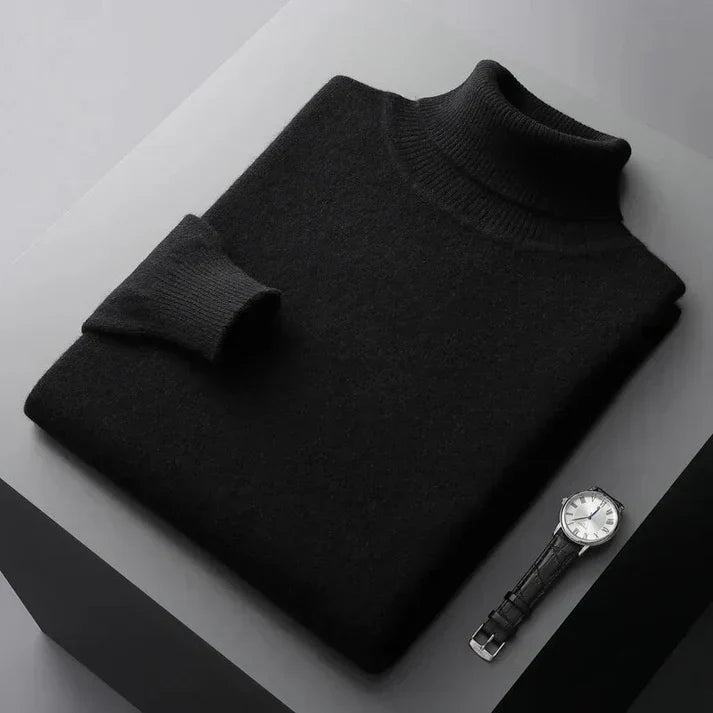 Comfortable men's long-sleeve turtleneck pullover, blending casual wear ease with smart fashion.