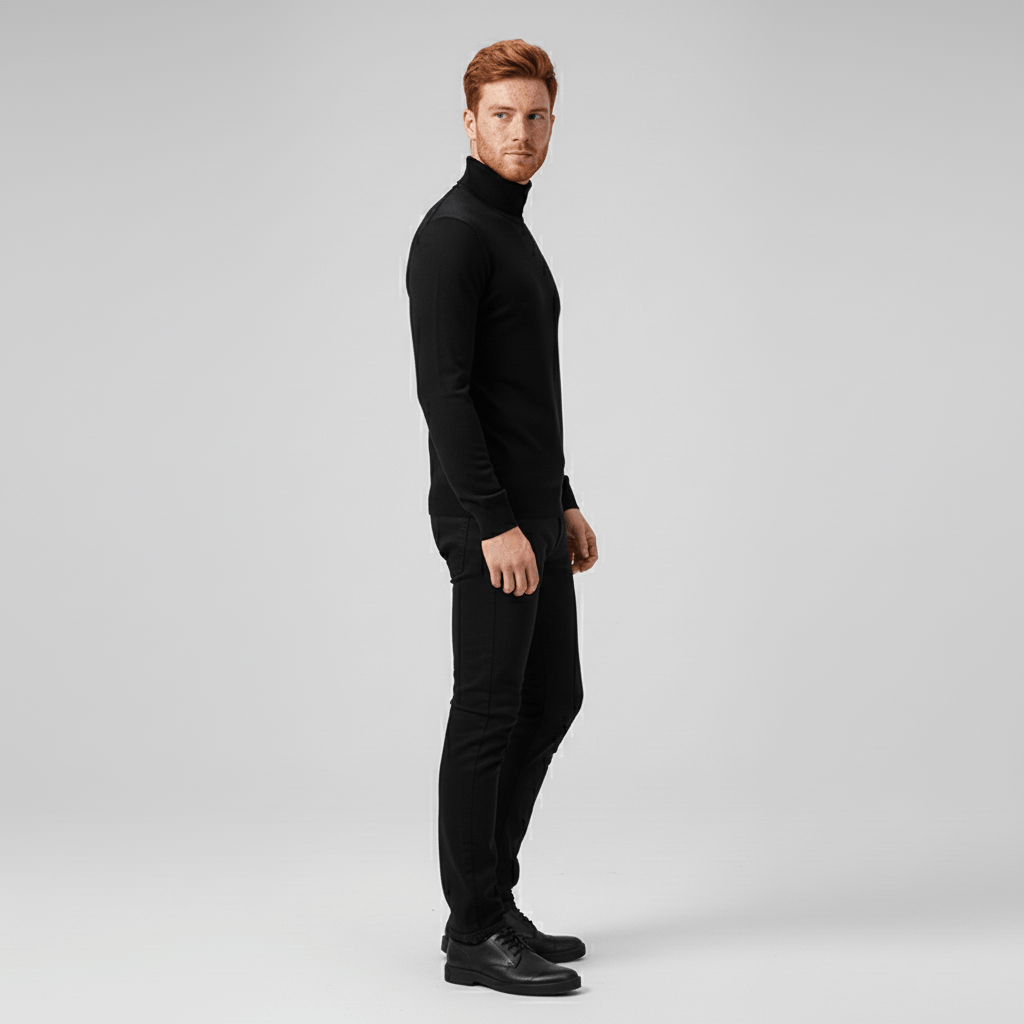 Men's Toby slim-fit turtleneck sweater, versatile for office or weekend wear.