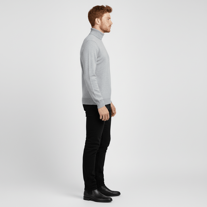 Elegant men's Toby slim-fit turtleneck sweater, offering warmth, modern style, and versatility.