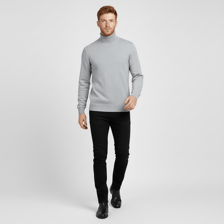 Versatile men's slim-fit turtleneck sweater Toby, suitable for office, casual, and layering.