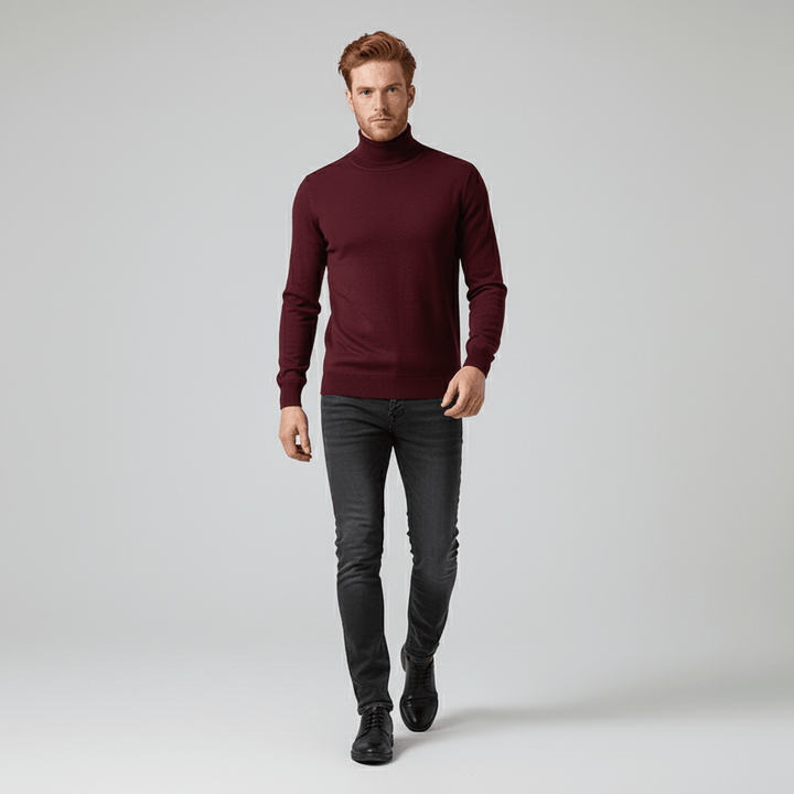 Warm men's slim-fit turtleneck sweater Toby, a key piece for winter elegance & comfort.
