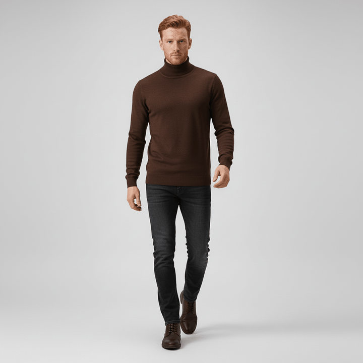 Men's modern slim-fit turtleneck sweater Toby, for a sharp, refined, and comfortable look.