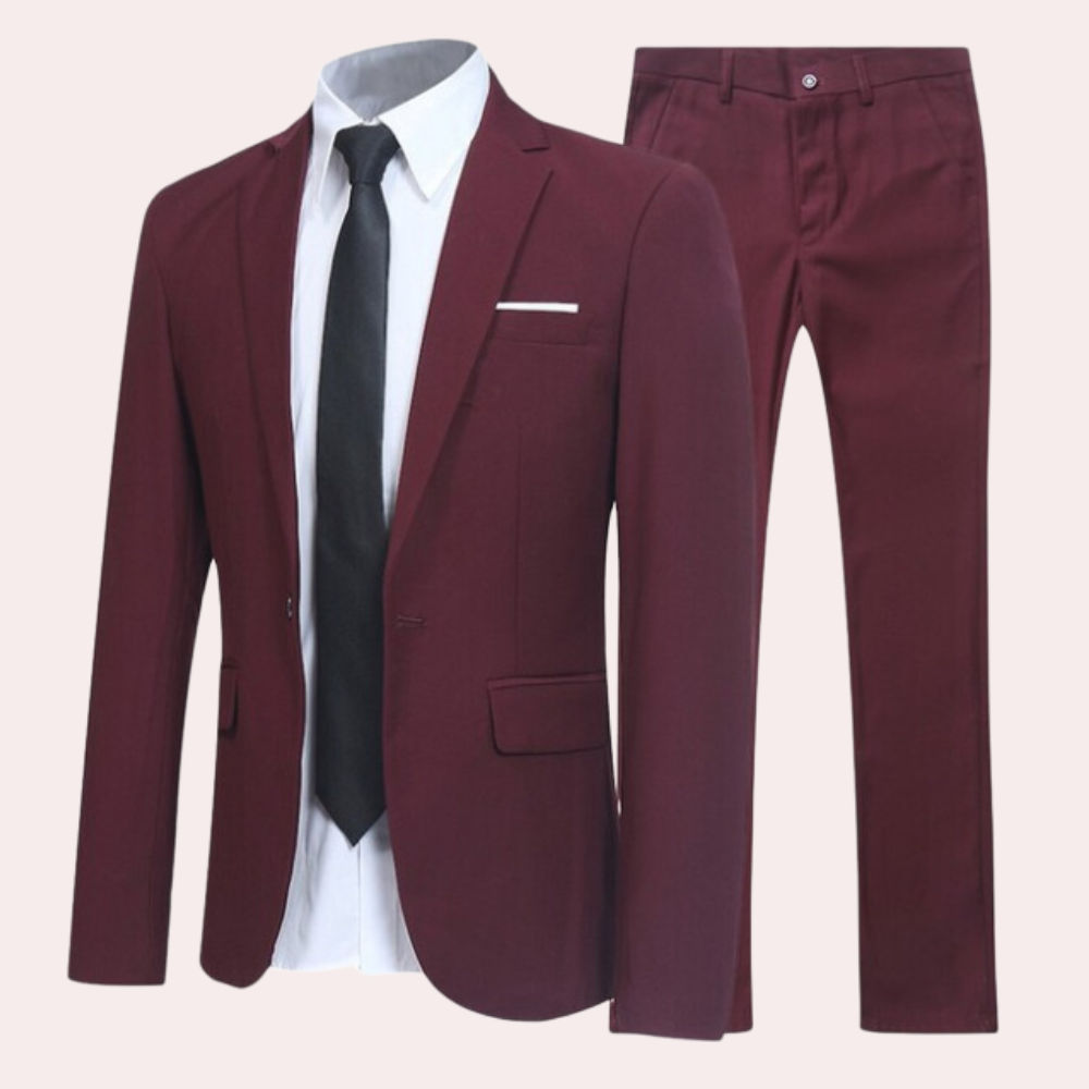 Two-piece slim fit men's suit for formal events, business, parties, and wedding attire. Modern & sharp.
