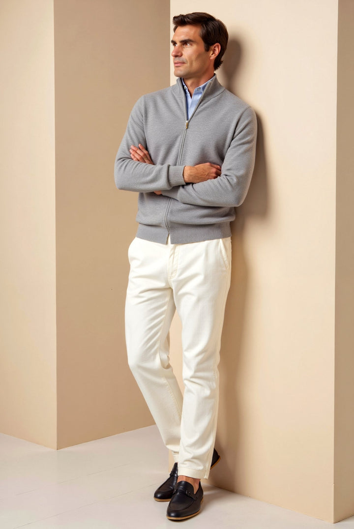 Stylish men's slim fit zip-up jacket. Versatile stand collar outerwear for casual everyday fashion.