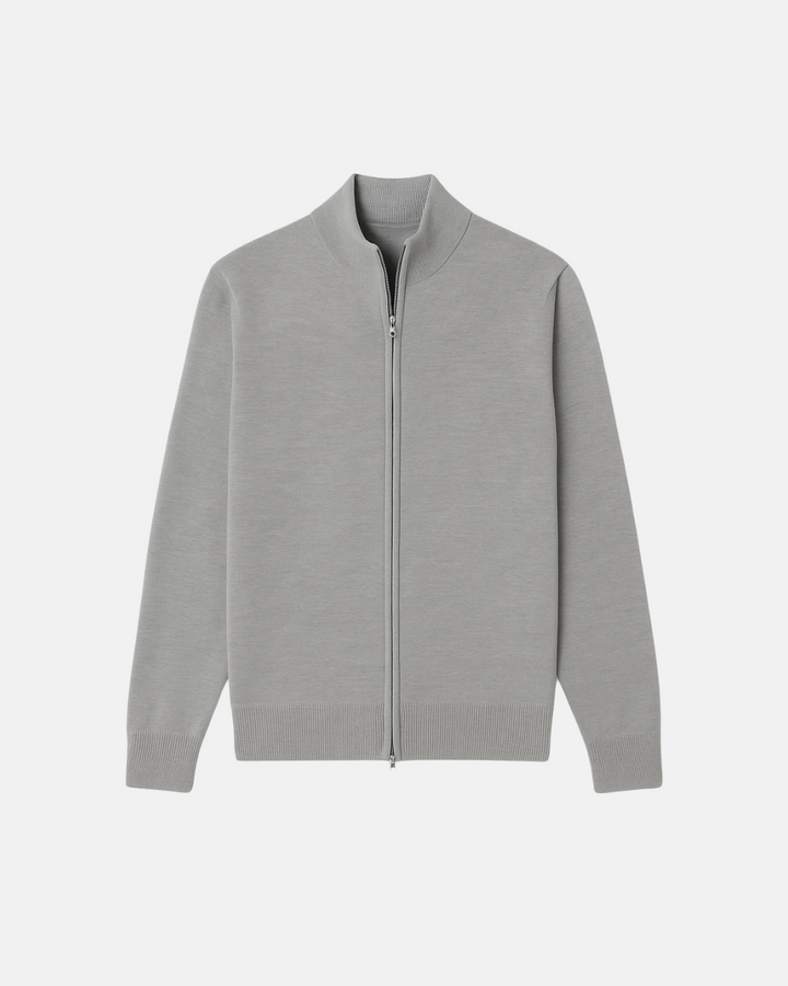 Men's slim fit zip-up jacket with stand-up collar. Stylish casual outerwear for modern fashion.