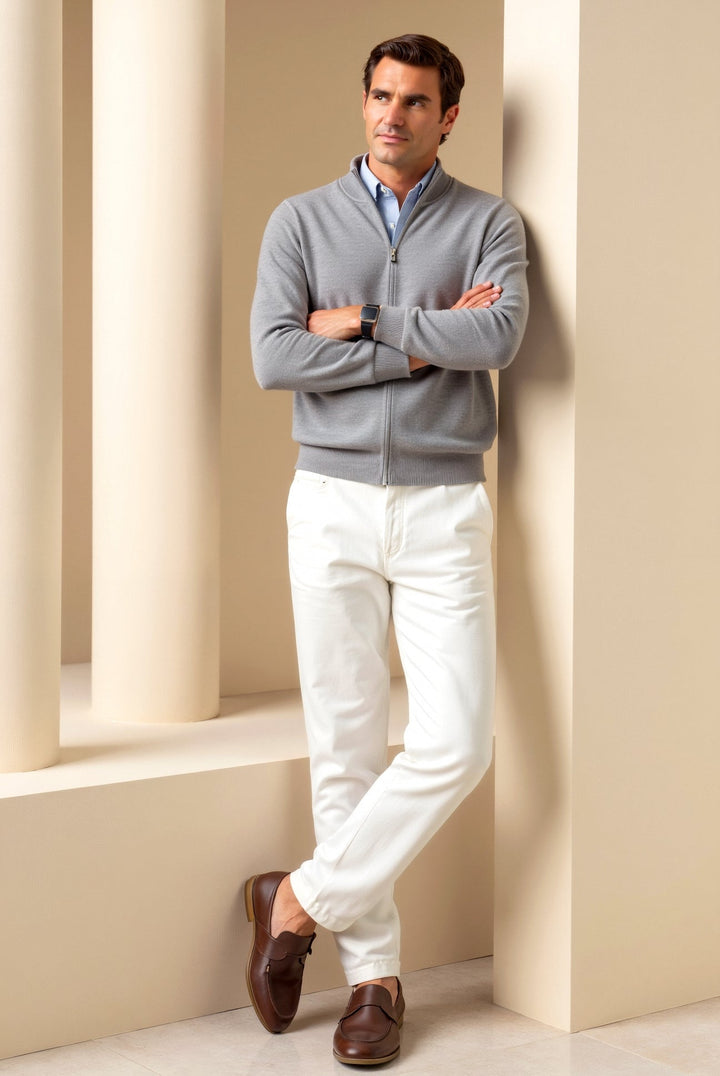 Everyday men's slim fit zip-up jacket. Stylish stand-up collar, great as a casual layering piece.