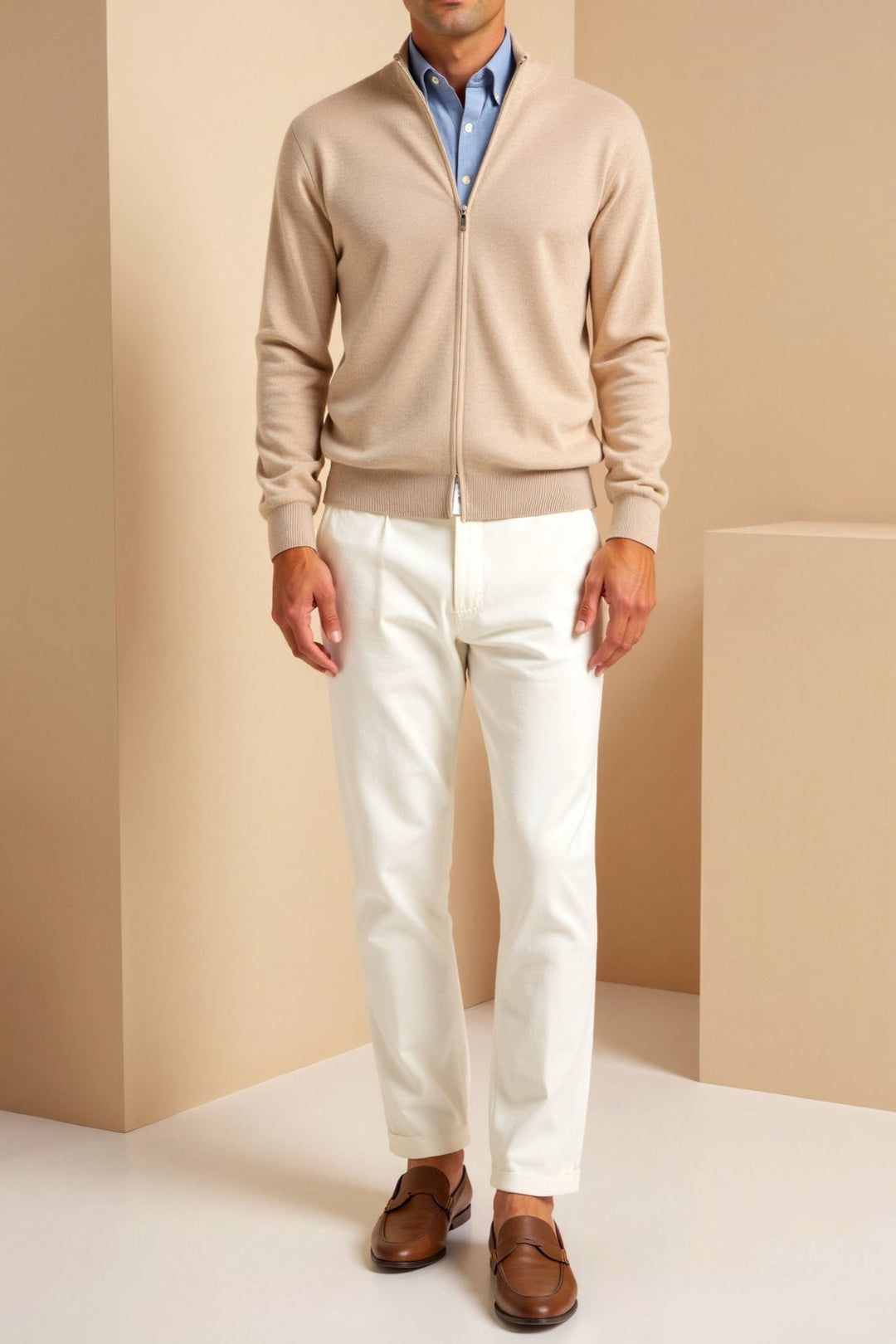 Men's slim fit zip-up jacket. Stand collar design, a versatile layering piece for stylish everyday wear.