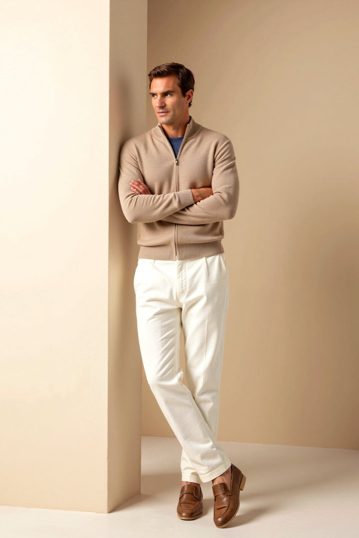 Casual men's slim fit jacket with practical zip-up front and smart stand-up collar. Modern outerwear.