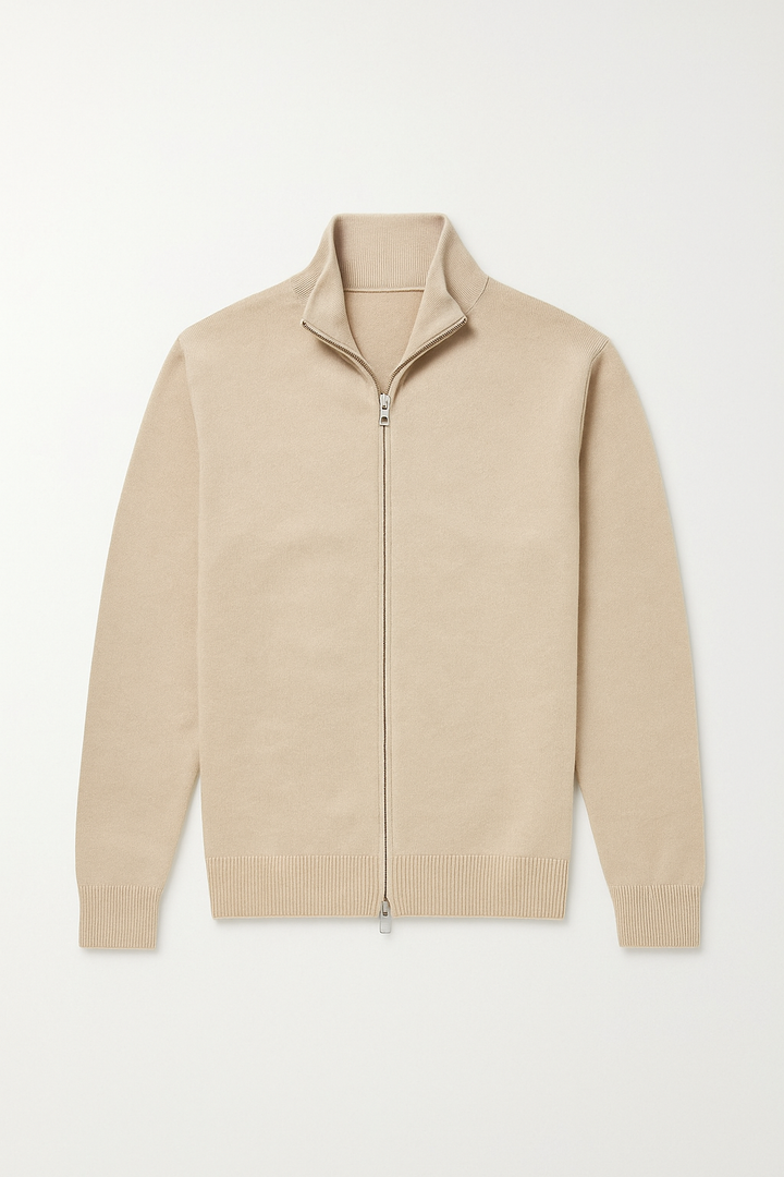 Sleek men's slim fit zip-up jacket with stand collar. A stylish, versatile casual outerwear option.