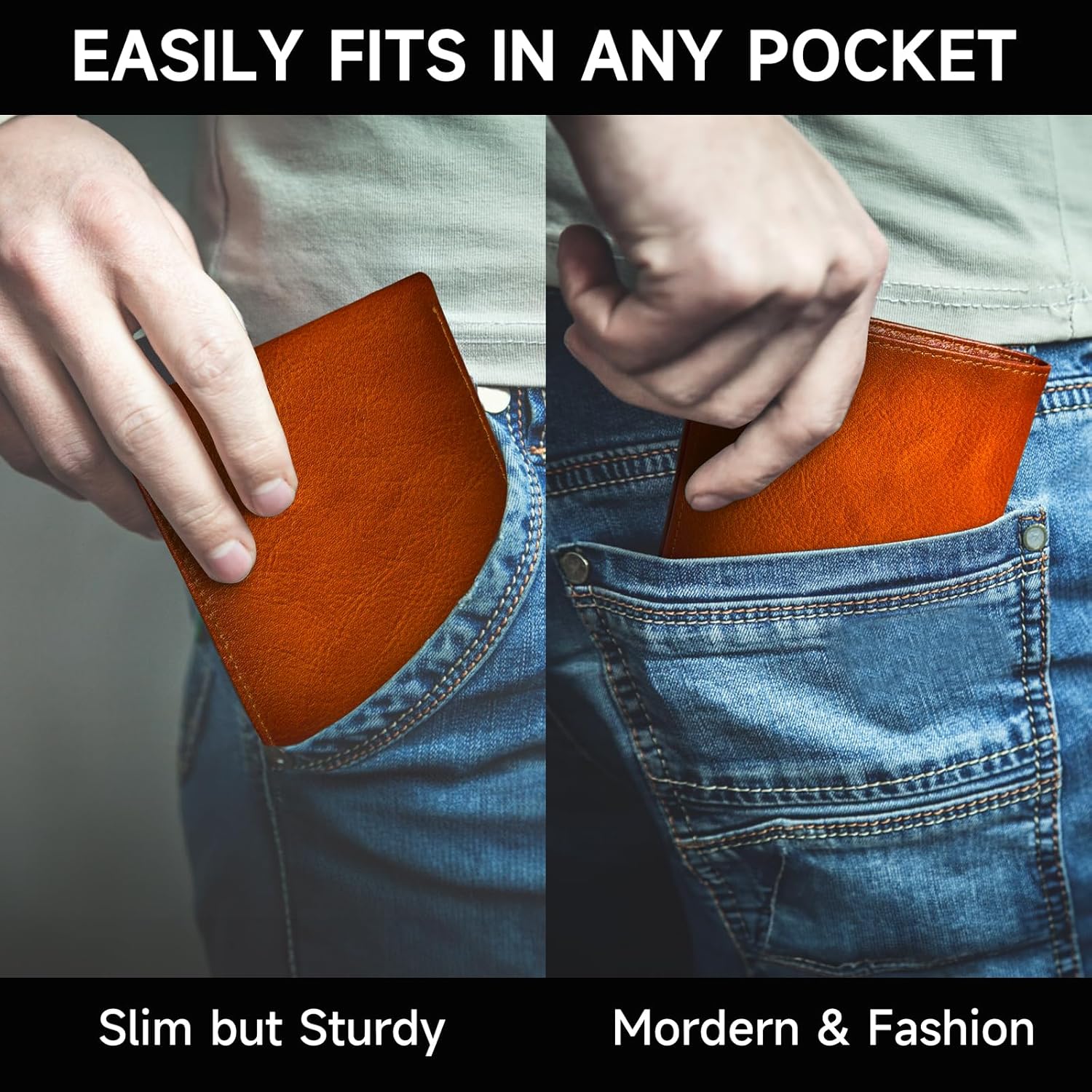Premium brown men's slim wallet, RFID blocking bifold design for secure card holder and cash organization.