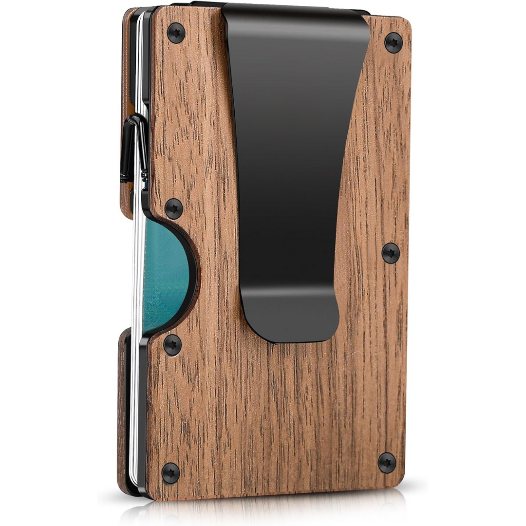 Minimalist men's carbon fiber wallet, RFID-blocking, with a durable money clip for cards & cash security.