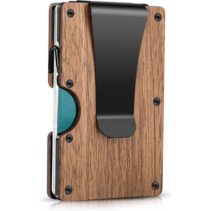 Minimalist men's carbon fiber wallet, RFID-blocking, with a durable money clip for cards & cash security.