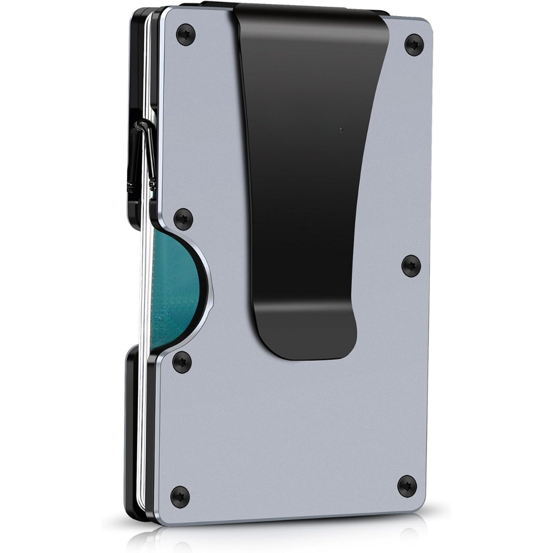 Sleek carbon fiber men's slim wallet featuring RFID blocking technology & an integrated money clip.