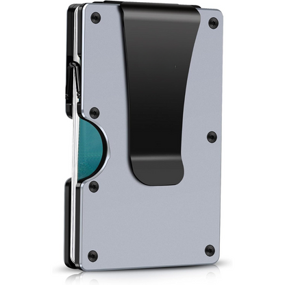 Sleek carbon fiber men's slim wallet featuring RFID blocking technology & an integrated money clip.