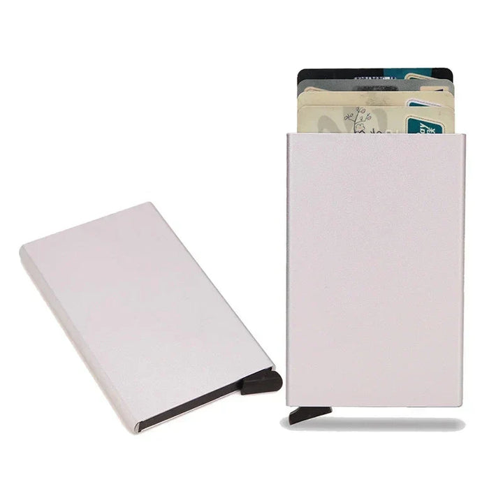 Men's sleek metal RFID wallet, a durable and thin credit card protector.