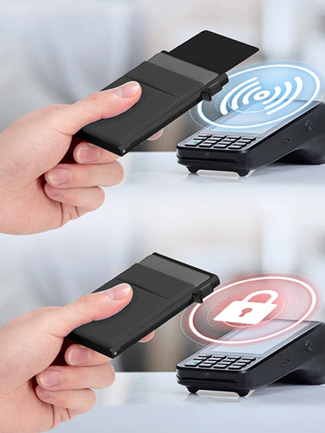 Stylish men's RFID metal card protector, a thin minimalist wallet for daily essentials.