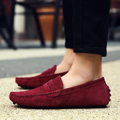 Men's slip-on loafers worn, highlighting their comfortable fit and effortless smart casual style for men.