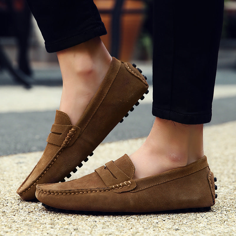 Front view of sleek men's slip-on loafers, perfect for adding refined comfort to any men's fashion outfit.