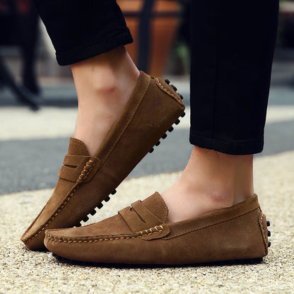Front view of sleek men's slip-on loafers, perfect for adding refined comfort to any men's fashion outfit.