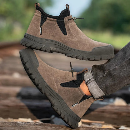 Men's slip-on steel-toe work boots, engineered for industrial safety and long-lasting wear.