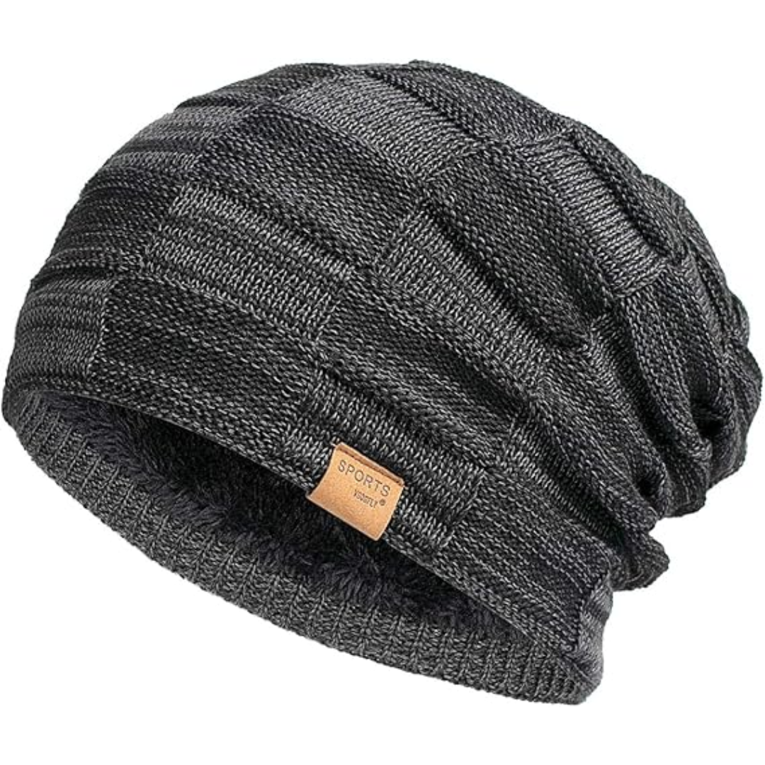 Men's slouch beanie, warm knitted winter hat for cold weather outdoor casual fashion.