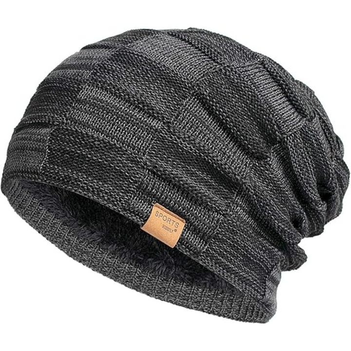 Men's slouch beanie, warm knitted winter hat for cold weather outdoor casual fashion.