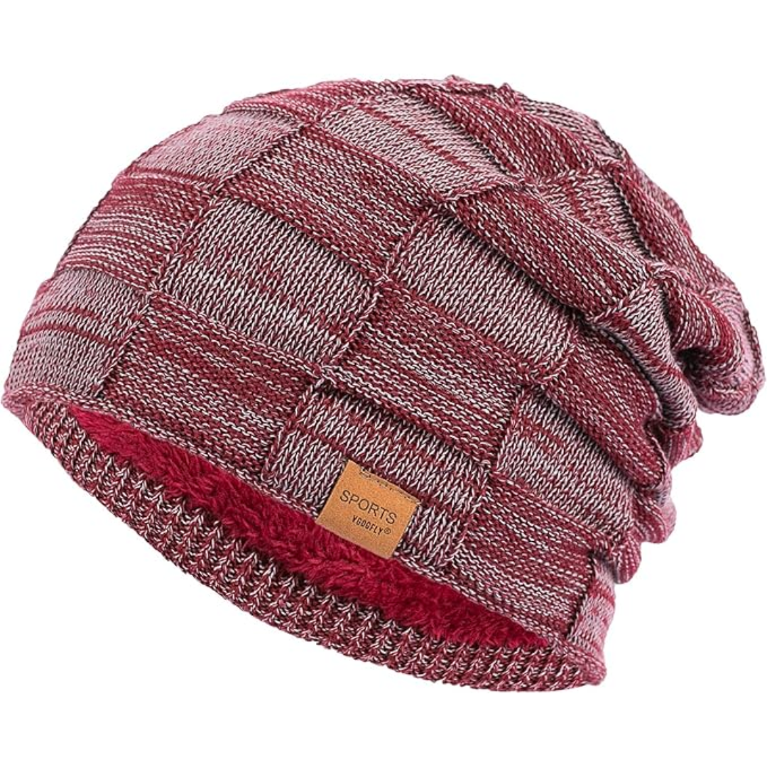 Mens warm knitted slouch beanie hat, perfect for winter cold weather casual comfort.