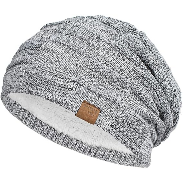 Versatile men's knitted slouch beanie, warm and stylish for cold weather outdoor and casual use.
