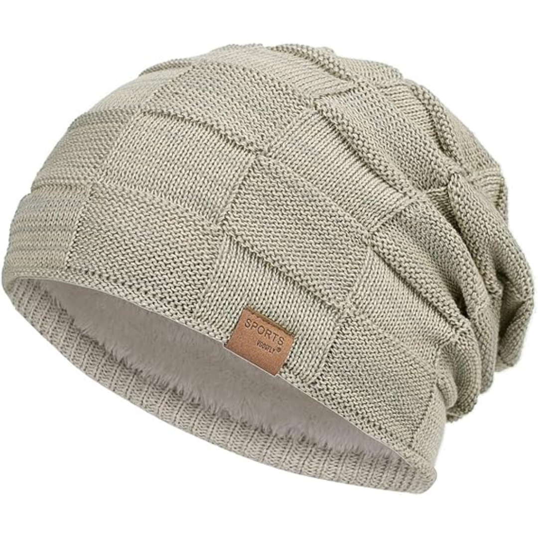 Fashionable men's winter slouch beanie, a warm knitted hat for casual cold weather style.