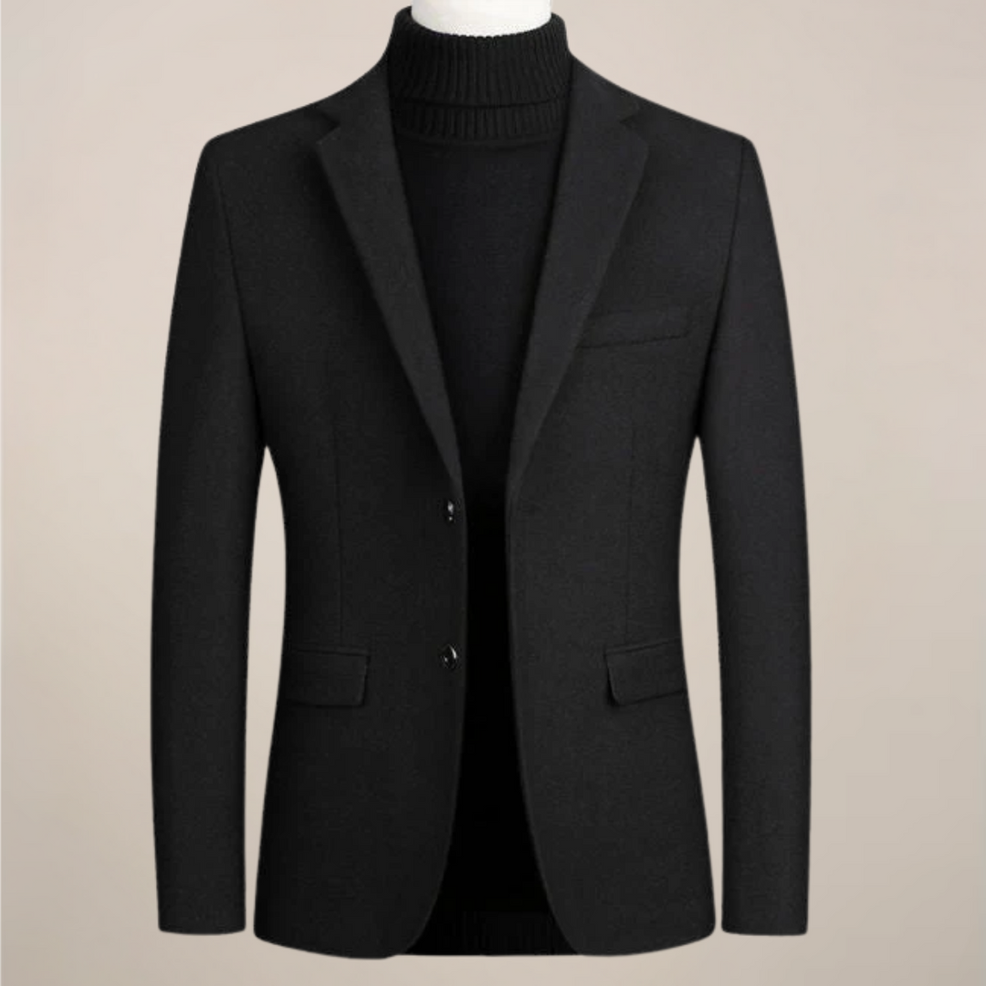 Stylish black men's blazer, perfect for sophisticated business casual or elegant formal events. Versatile outerwear.