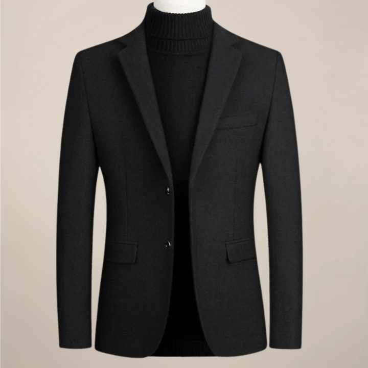 Stylish black men's blazer, perfect for sophisticated business casual or elegant formal events. Versatile outerwear.