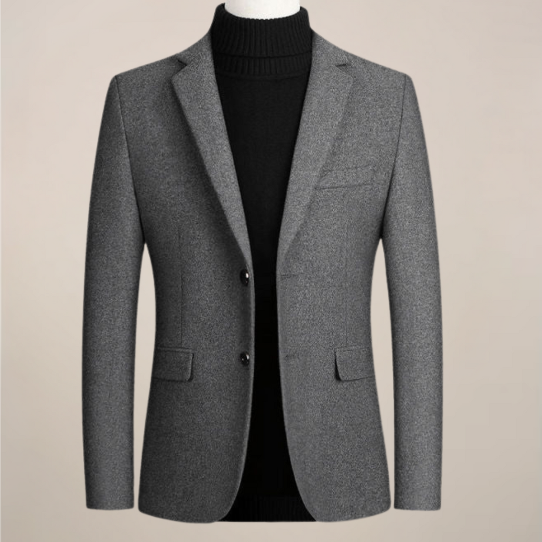 Effortless gray men's smart casual blazer, a versatile tailored jacket for stylish men's fashion. Sophisticated look.