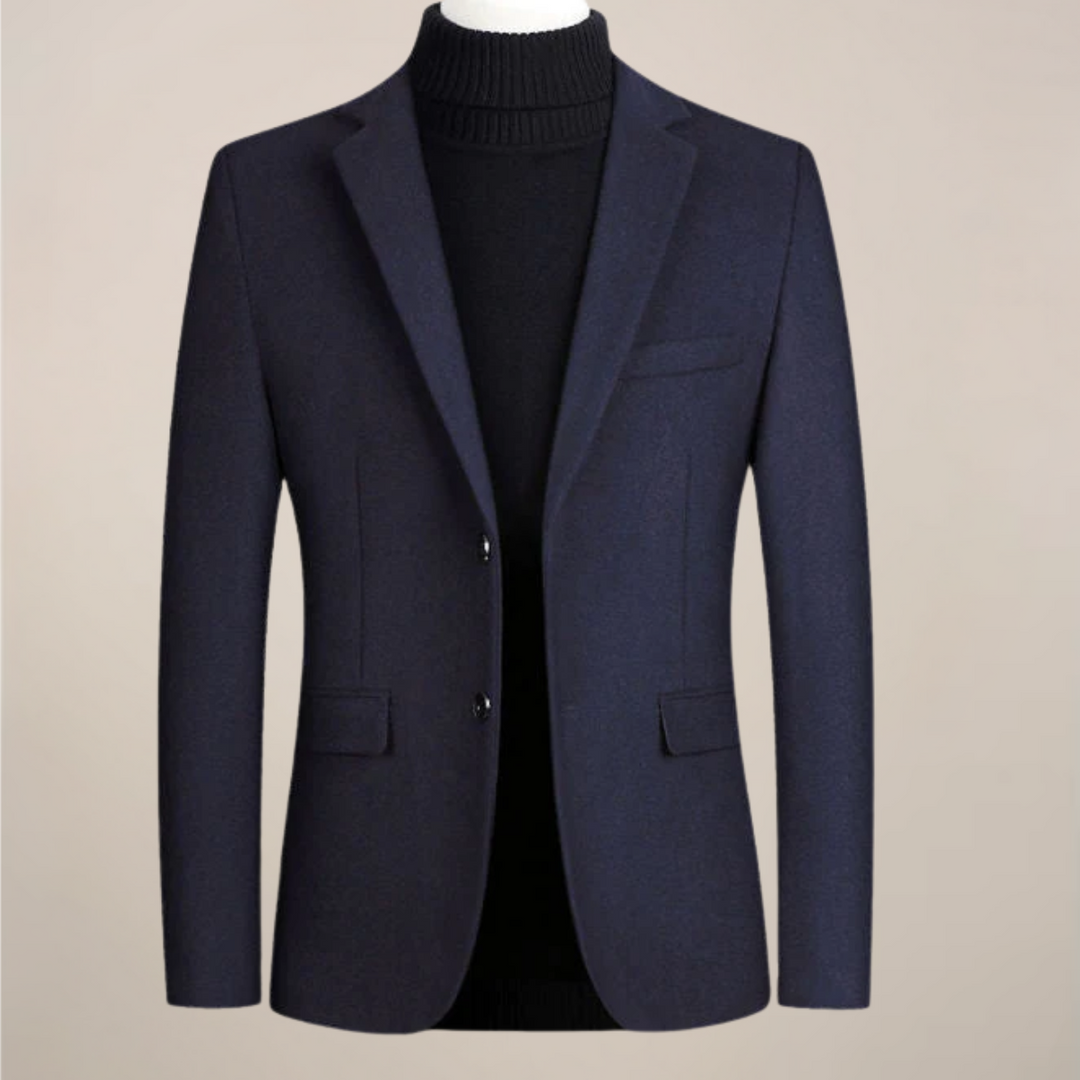 Blue men's smart casual blazer; versatile tailored jacket for any occasion. Also in black, gray & bordeaux.