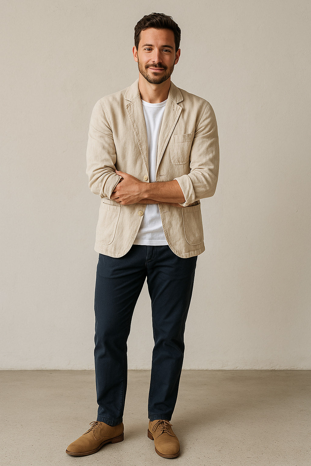 Men's smart casual blazer, relaxed fit with notched lapel. Ideal lightweight jacket for spring/summer fashion.