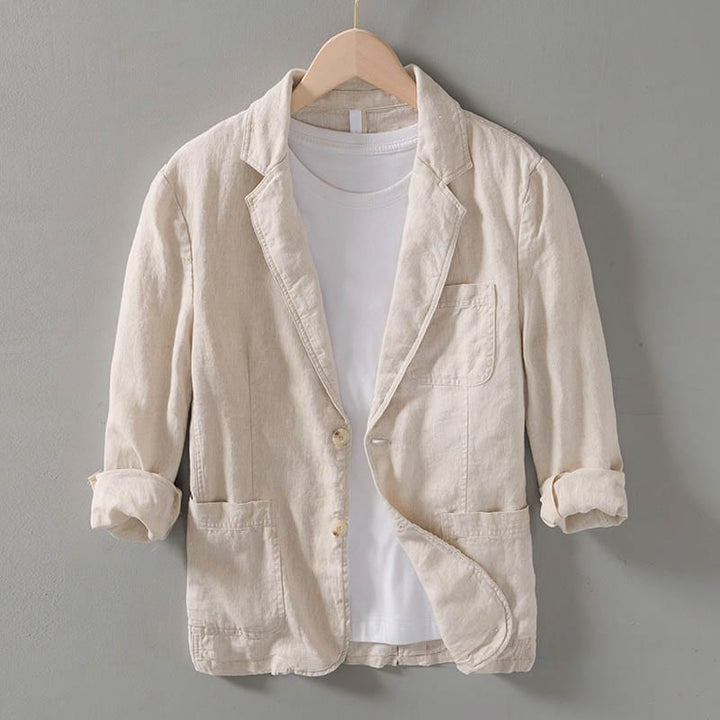 Unstructured men's casual blazer, two-button, notched lapel. Perfect for smart casual spring & summer outfits.