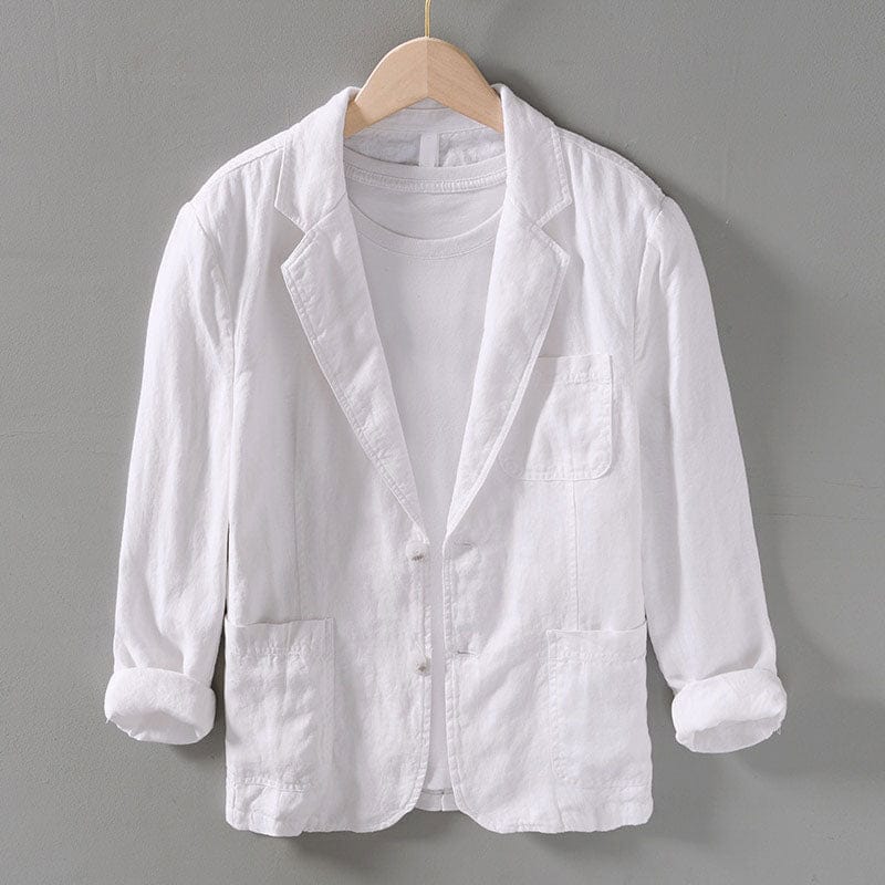 Relaxed fit men's blazer, notched lapel & two-button closure. Lightweight smart casual jacket for men, perfect for summer.