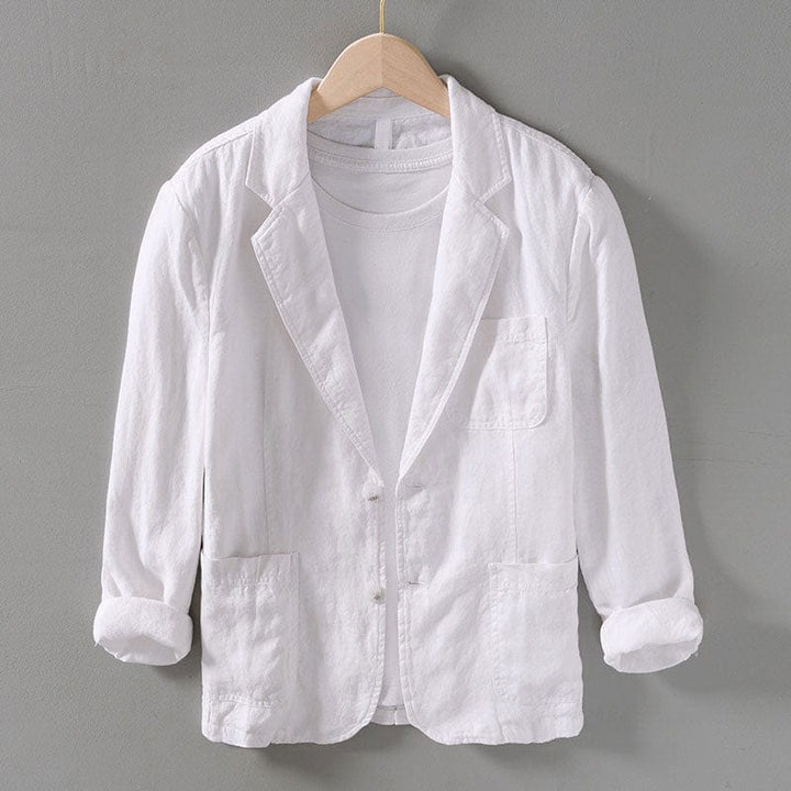 Relaxed fit men's blazer, notched lapel & two-button closure. Lightweight smart casual jacket for men, perfect for summer.