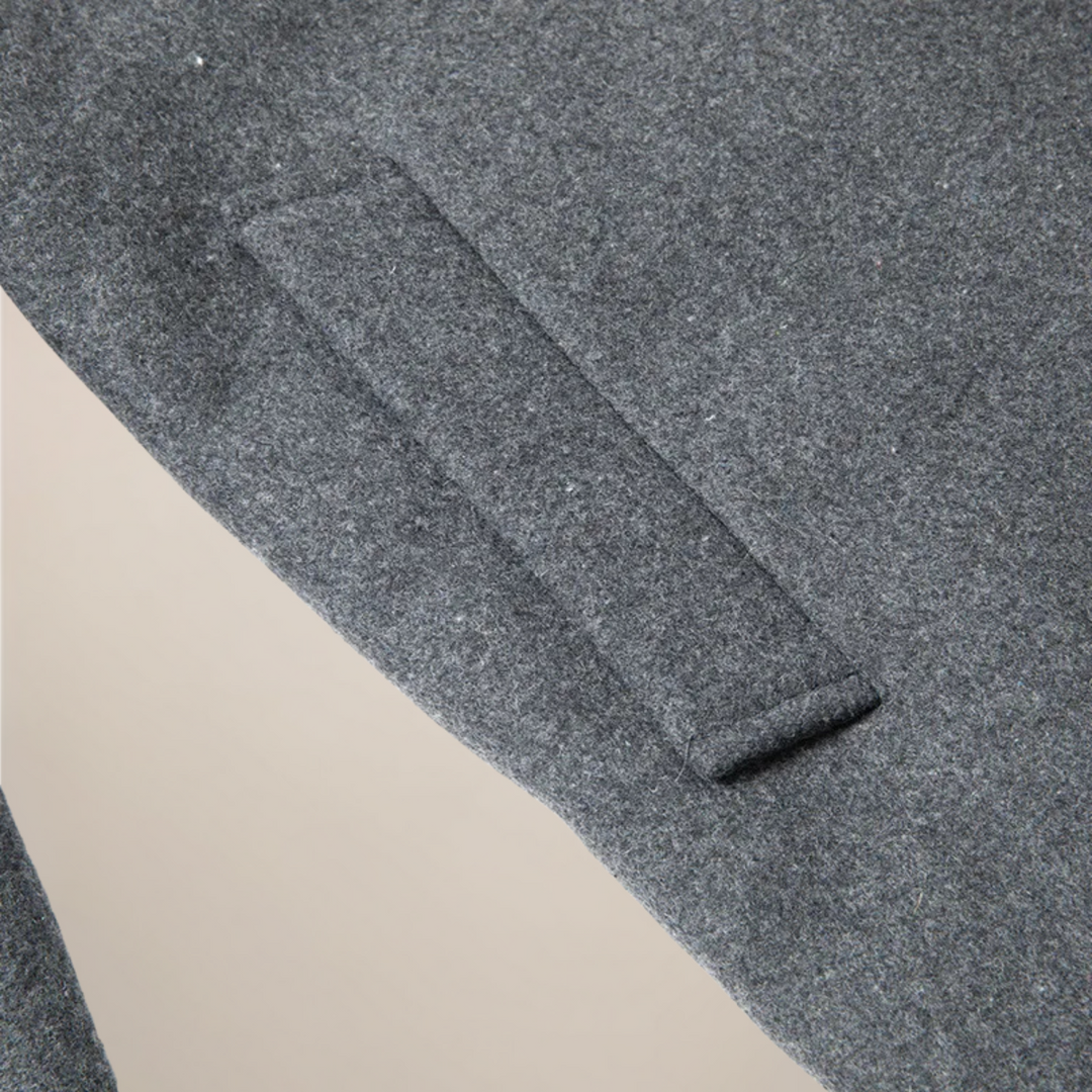 Modern men's smart casual jacket. Long sleeve button-up for stylish fall and winter men's fashion.