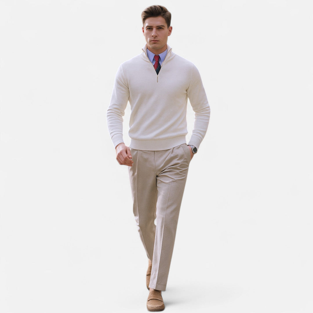 Men's classic half-zip pullover sweater, an essential versatile long-sleeve top for smart casual everyday style.