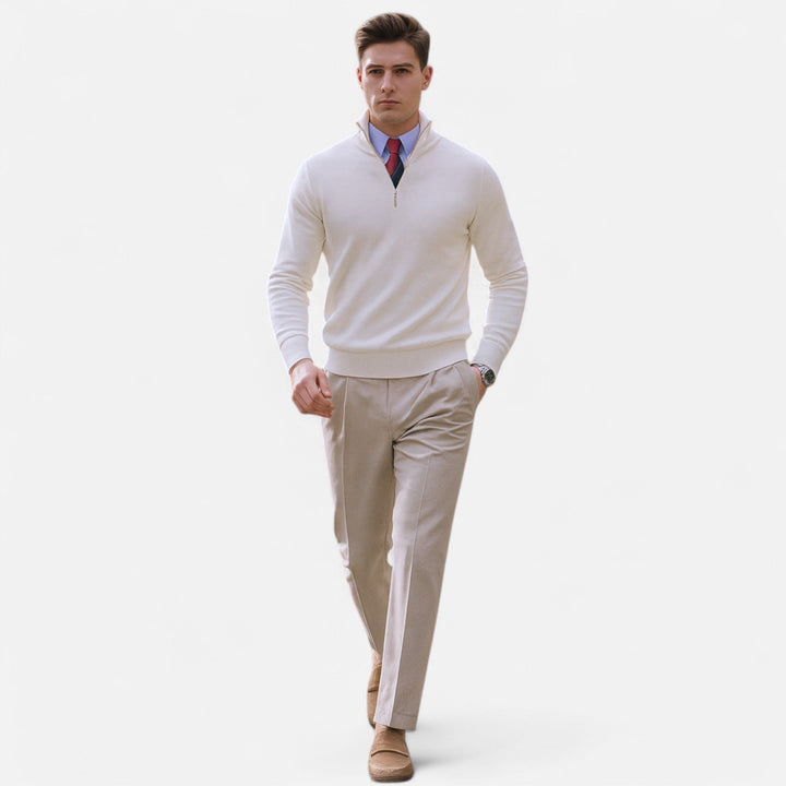 Men's classic half-zip pullover sweater, an essential versatile long-sleeve top for smart casual everyday style.