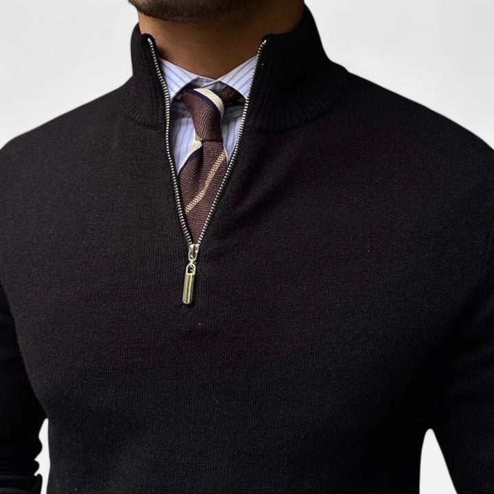 Stylish men's half-zip sweater, perfect for smart casual layering, everyday wear, and a classic versatile look.