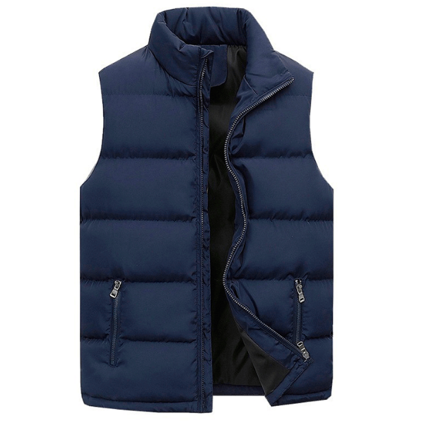 Men's insulated gilet in black, a sleek zip vest designed for layering and smart casual outfits.