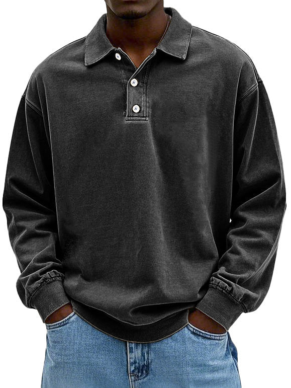 Classic men's long-sleeve polo shirt, relaxed fit, for versatile smart-casual and comfortable everyday wear.